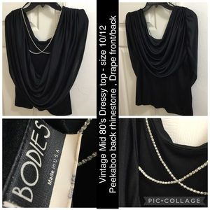 Vintage 1980’s Black Dressy Top Rhinestone back & draping 2 sides